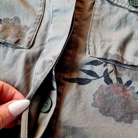 H&M Khaki Green Floral Utility Jacket Sz S - Picture 9 of 13